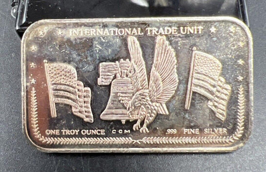 1980 1 Oz Silver International Trade Unit one Troy Ounce Fine Silver Art Bar