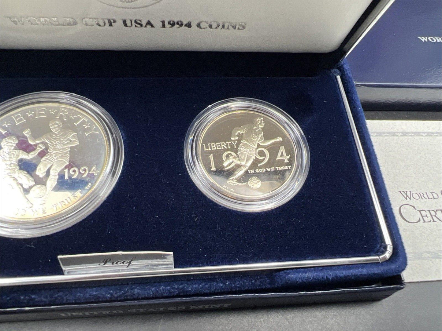 1994 Fifa World Cup Soccer 2 Coin Commemorate Proof Set OGP Box COA