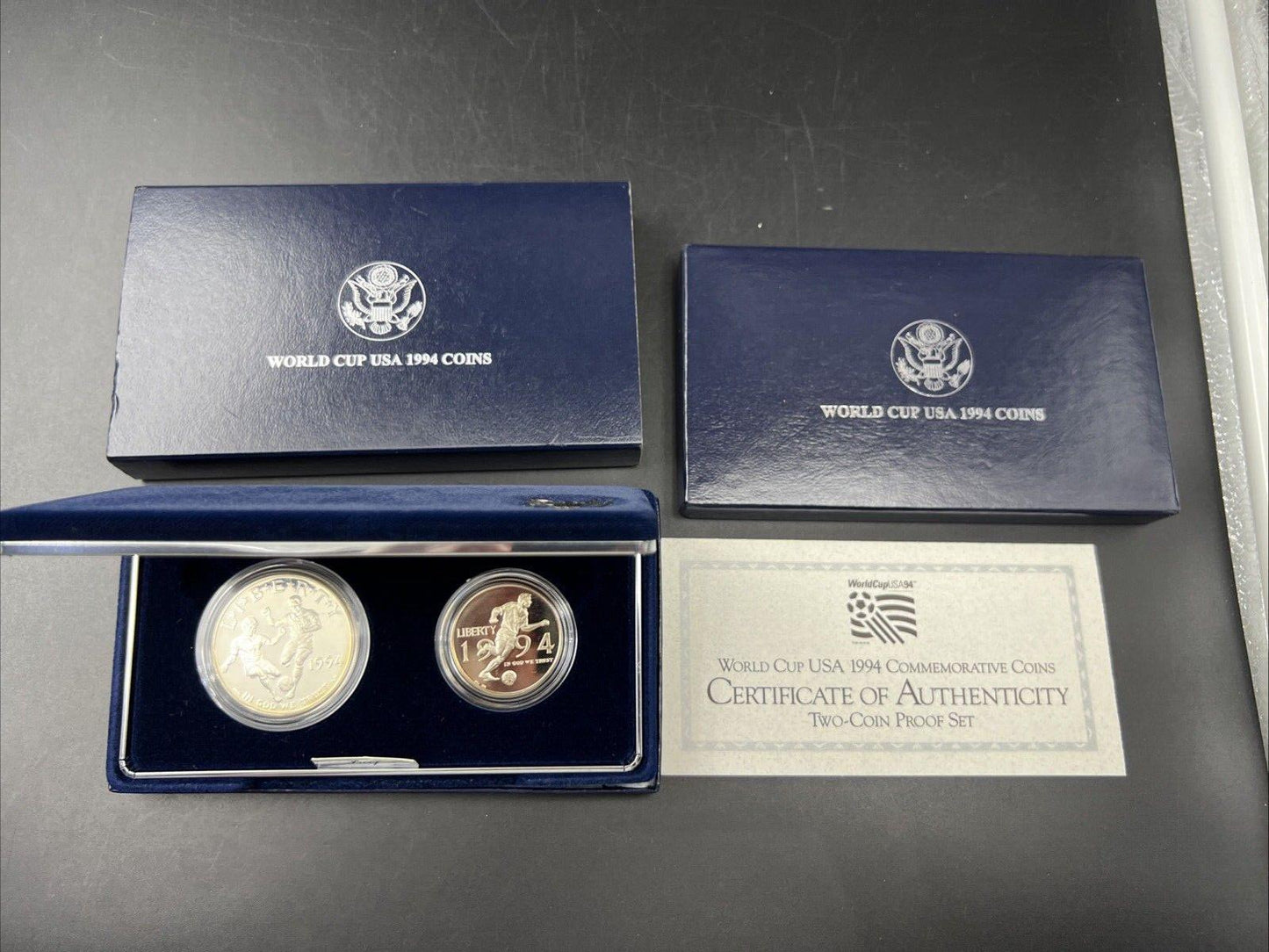 1994 Fifa World Cup Soccer 2 Coin Commemorate Proof Set OGP Box COA