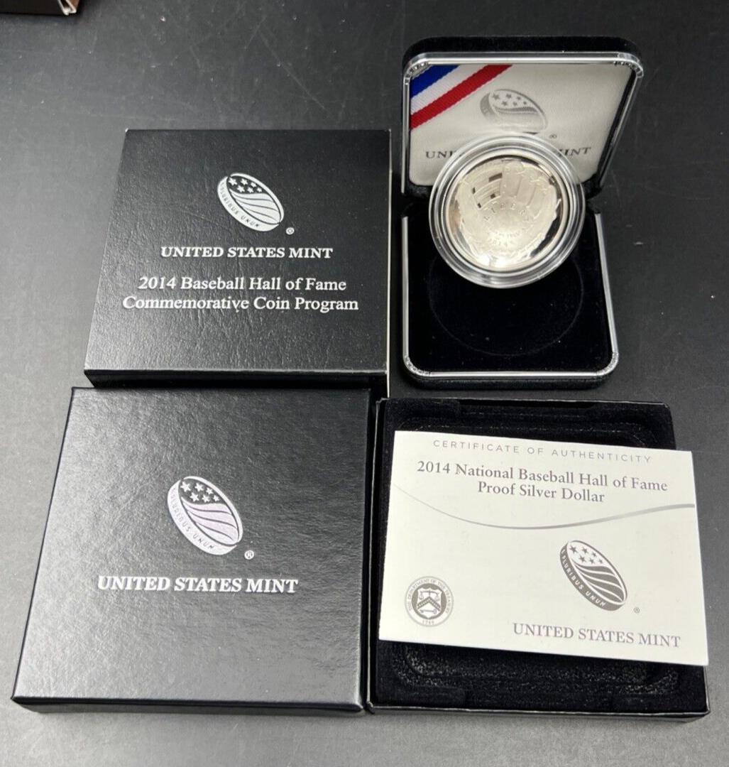 MLB National Baseball Hall of Fame Commemorative 2014 P Proof Silver $1 OGP