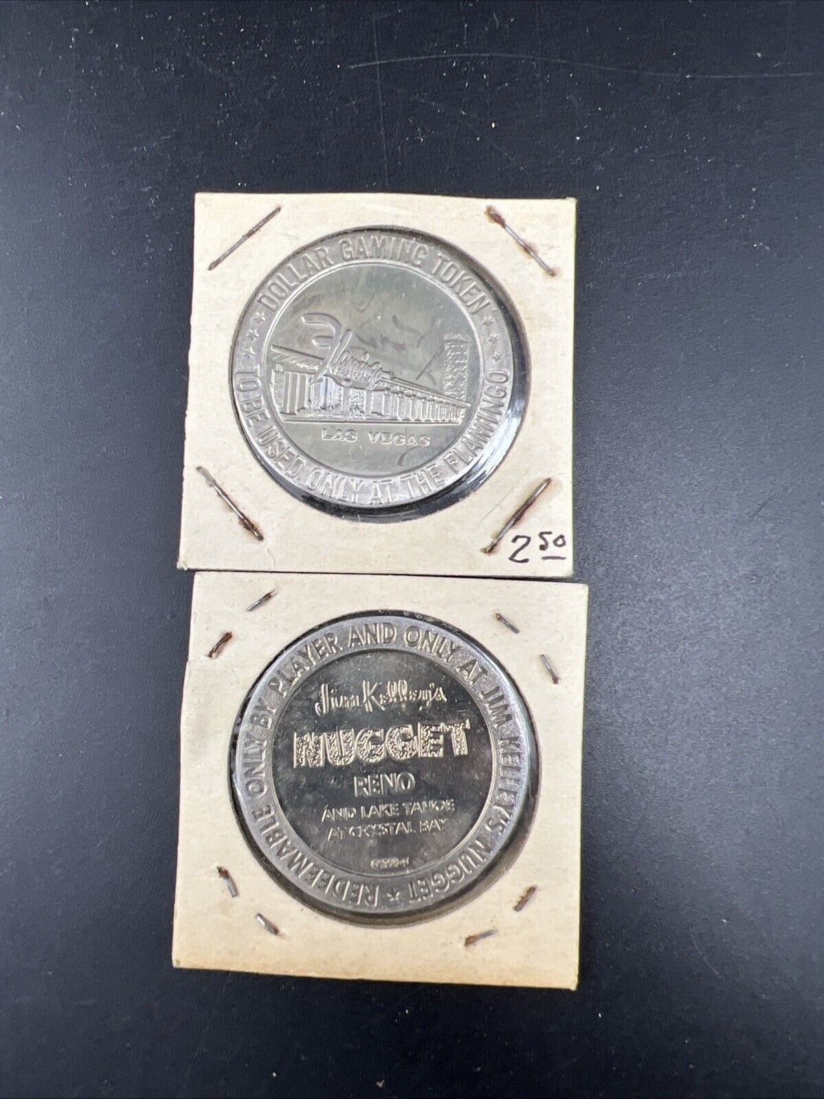 Lot 2 Specimine Proof Strike Casino Tokens Jim Kelley Reno Nugget & The Flamingo