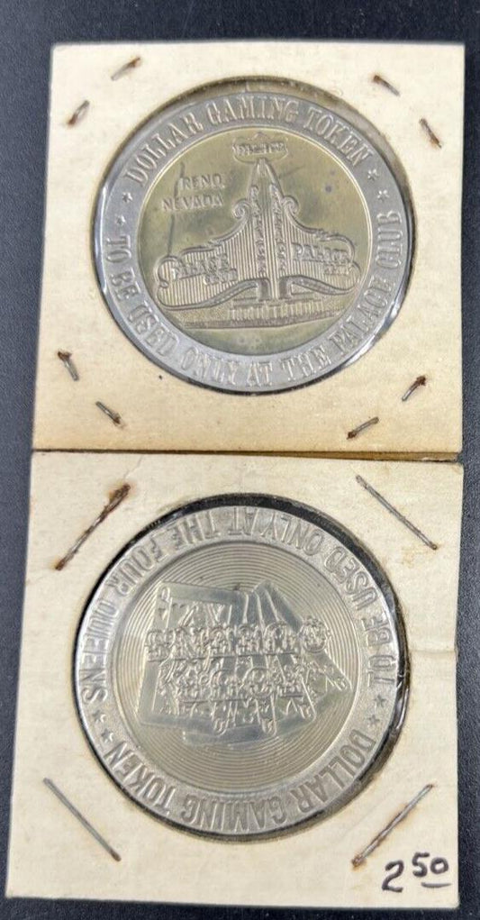 Lot of 2 Specimine Strike Casino Tokens The Palace Club & The Four Queens