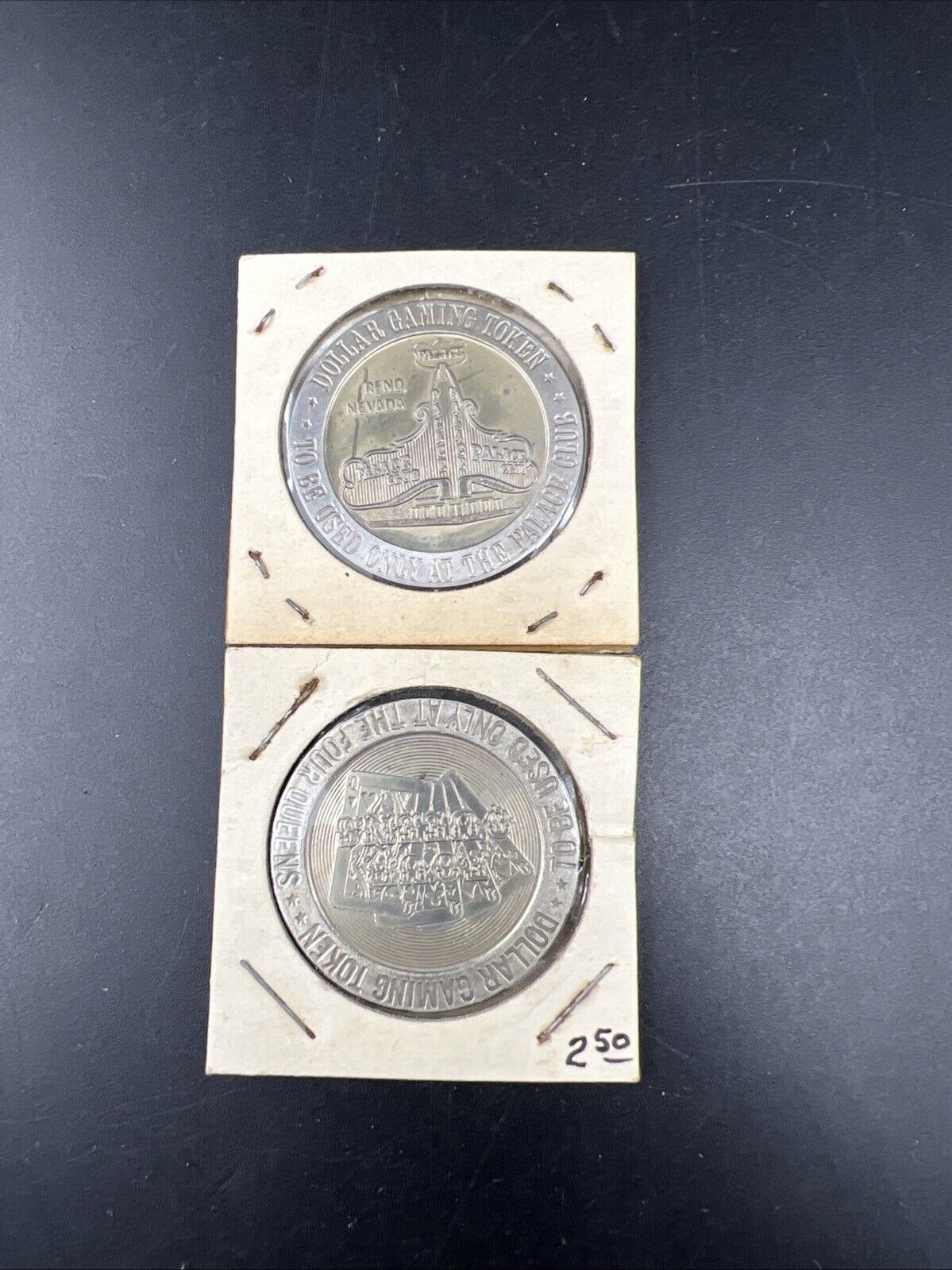 Lot of 2 Specimine Strike Casino Tokens The Palace Club & The Four Queens