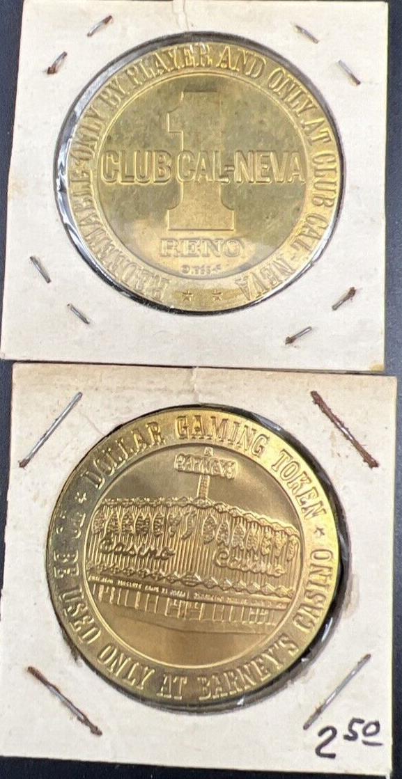 Lot of 2 Specimine Strike Casino Tokens Barney's Casino & Club Cal Nevada Reno