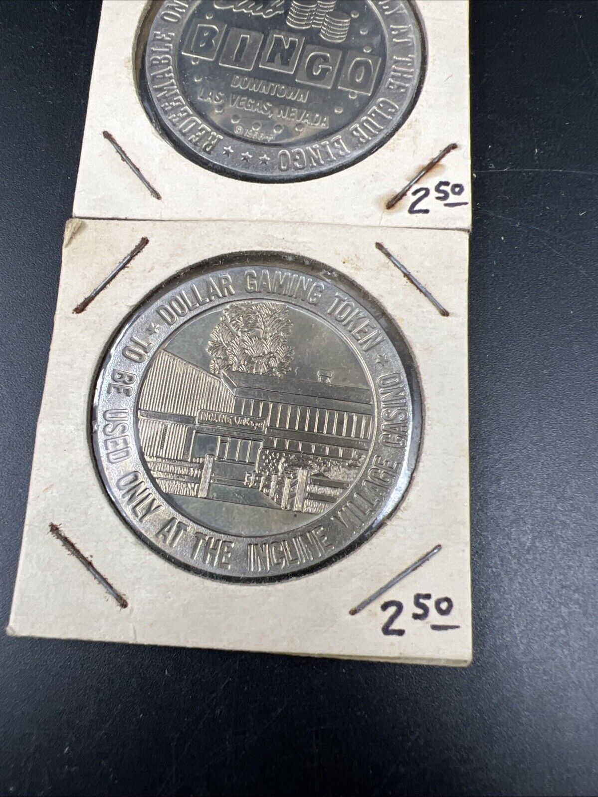 Lot of 2 Specimine Proof Strike Casino Tokens Club Bingo & Incline Village