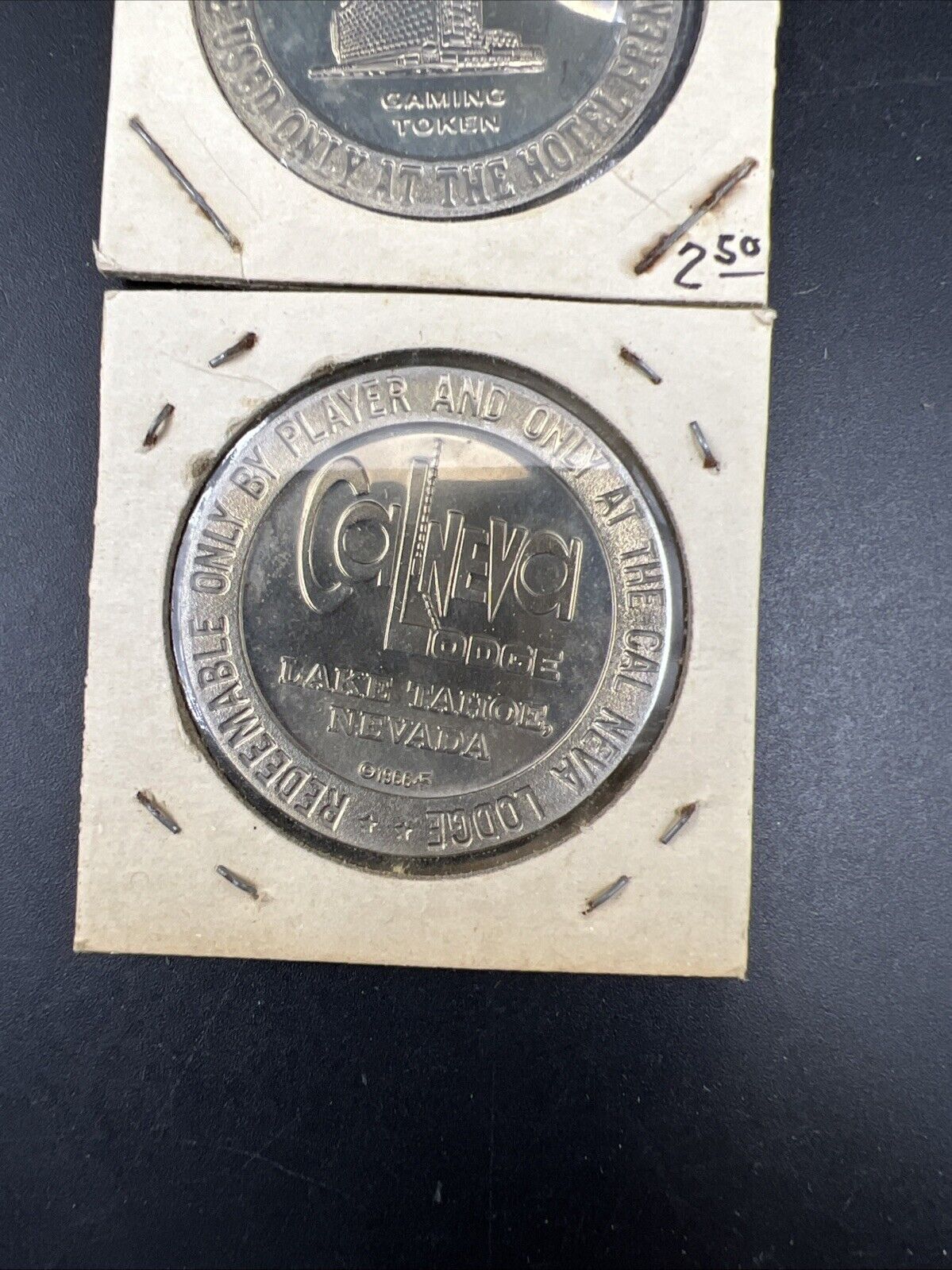 Lot of 2 Specimine Proof Strike Casino Tokens Hotel Fremont & CalNeva Lodge