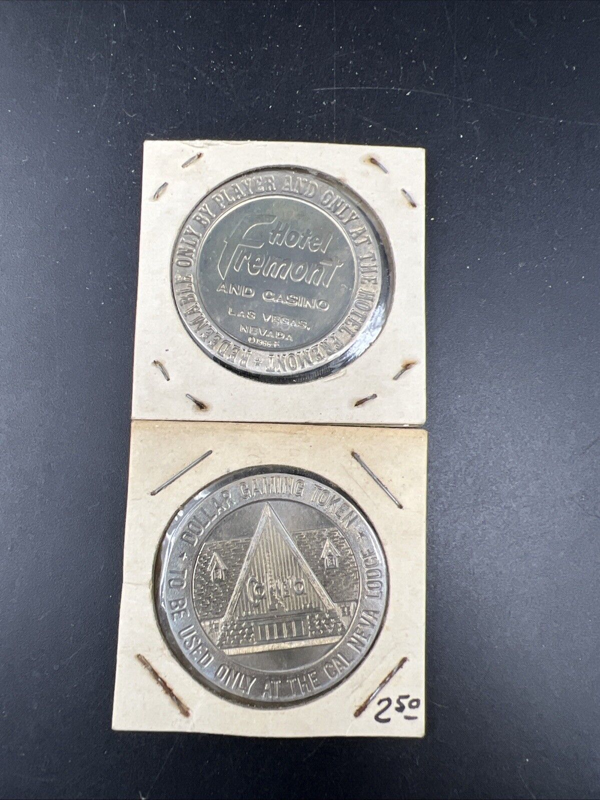 Lot of 2 Specimine Proof Strike Casino Tokens Hotel Fremont & CalNeva Lodge