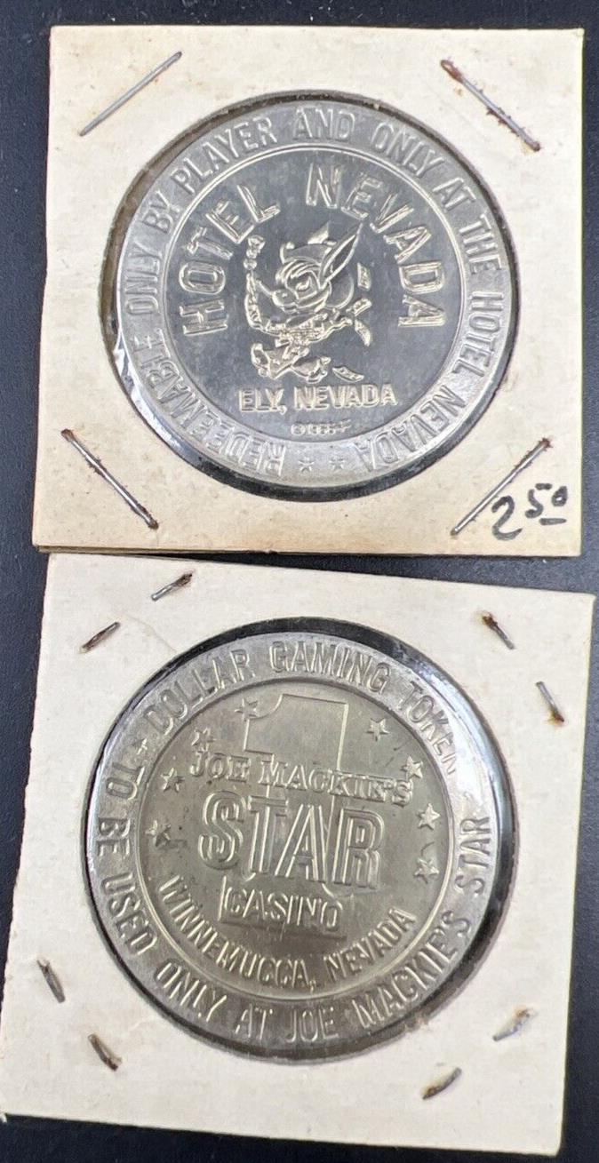 Lot of 2 Specimine Proof Strike Casino Tokens Hotel Nevada & Joe Mackie's Star