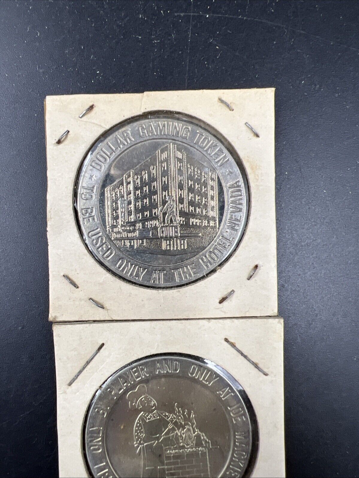 Lot of 2 Specimine Proof Strike Casino Tokens Hotel Nevada & Joe Mackie's Star