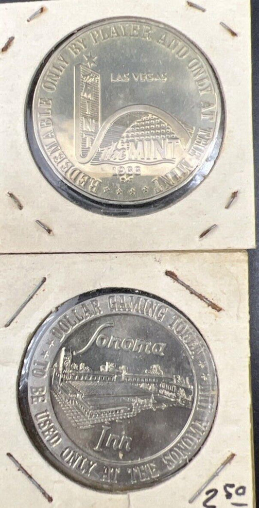 Lot of 2 Specimine Proof Strike Casino Tokens Sonoma Inn & The Mint Las Vegas