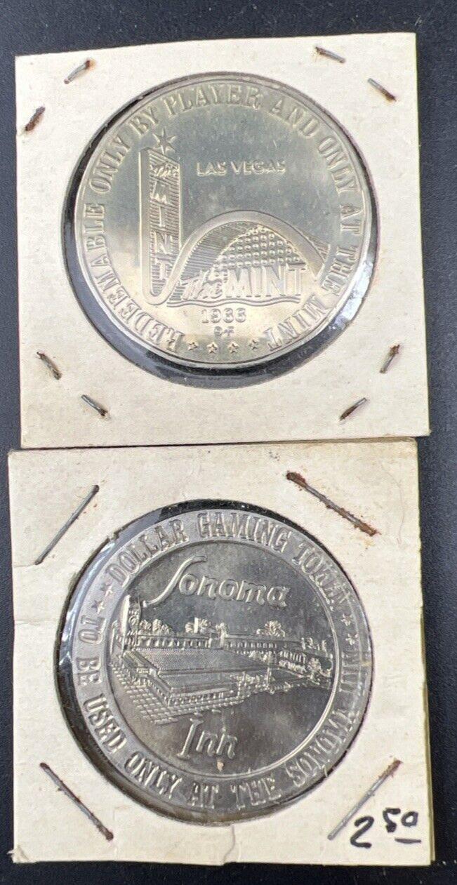 Lot of 2 Specimine Proof Strike Casino Tokens Sonoma Inn & The Mint Las Vegas