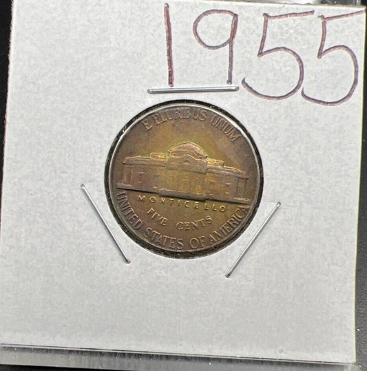 1955 P 5c Jefferson Nickel Neat Toning Toner XF / AU Circ