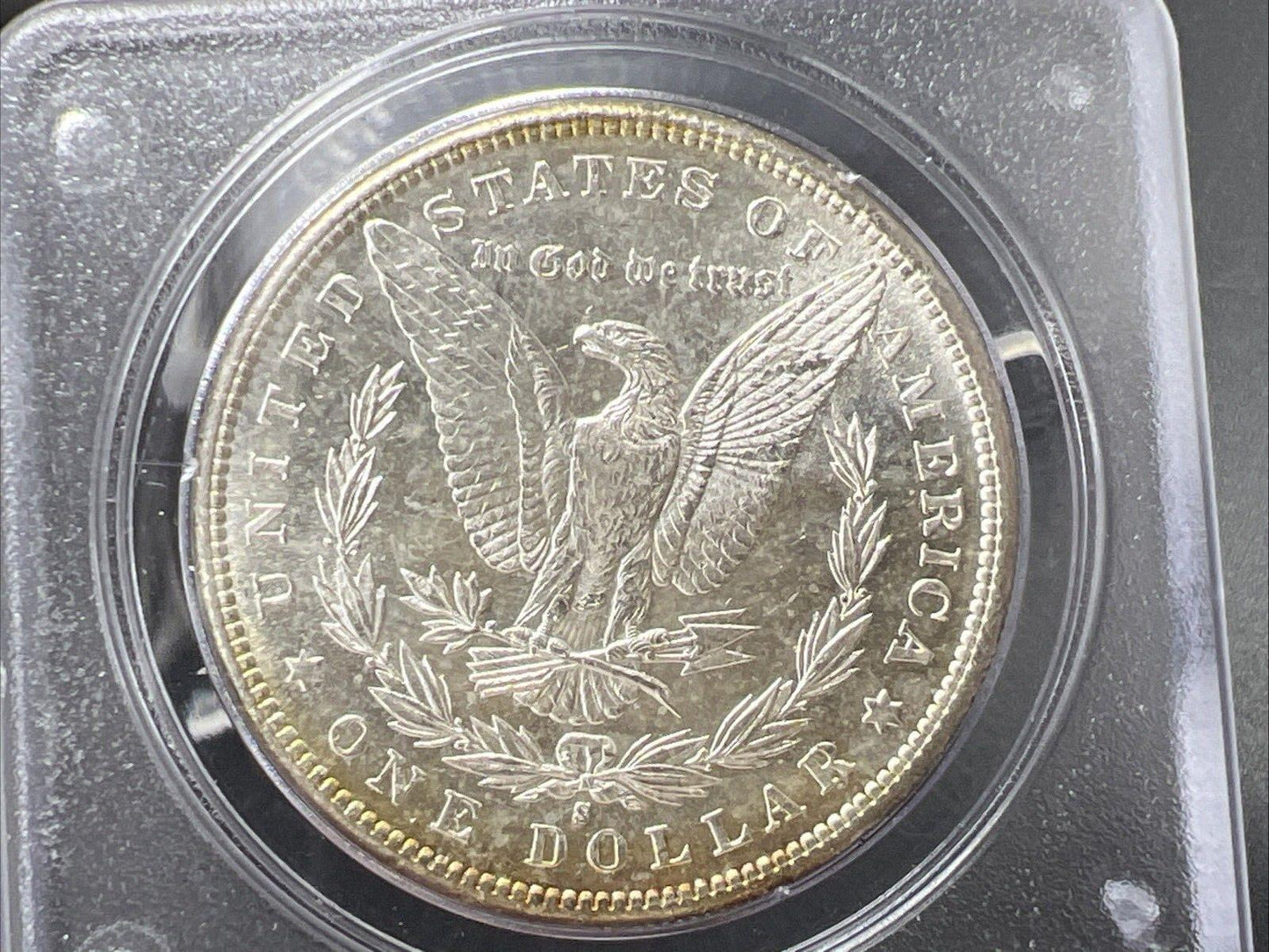 1881 S $1 Morgan Dollar PCGS MS65 OGH Rattler Blue / Rainbow Monster Toning OBV