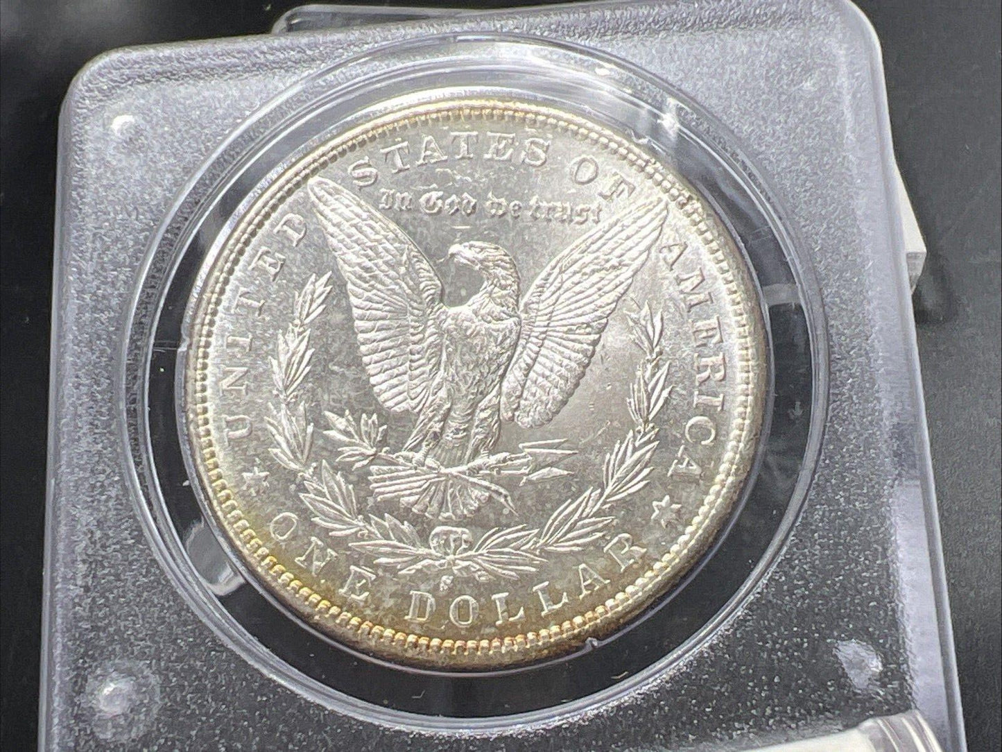 1881 S $1 Morgan Dollar PCGS MS65 OGH Rattler Blue / Rainbow Monster Toning OBV