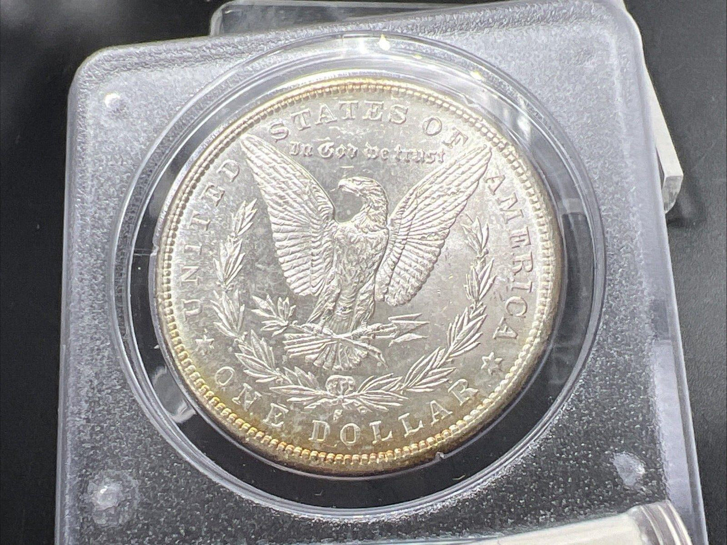 1881 S $1 Morgan Dollar PCGS MS65 OGH Rattler Blue / Rainbow Monster Toning OBV