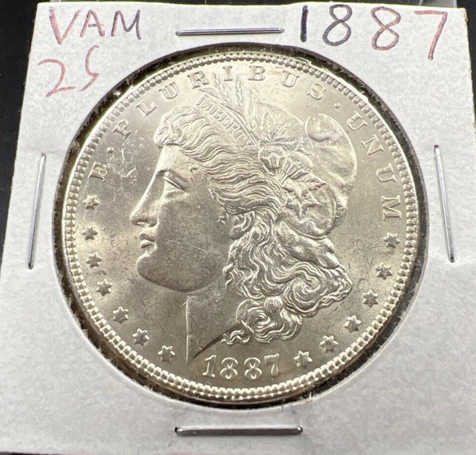 1887 P Morgan Dollar Coin VAM 25 DDO & Strike Through Error OBV CH BU UNC