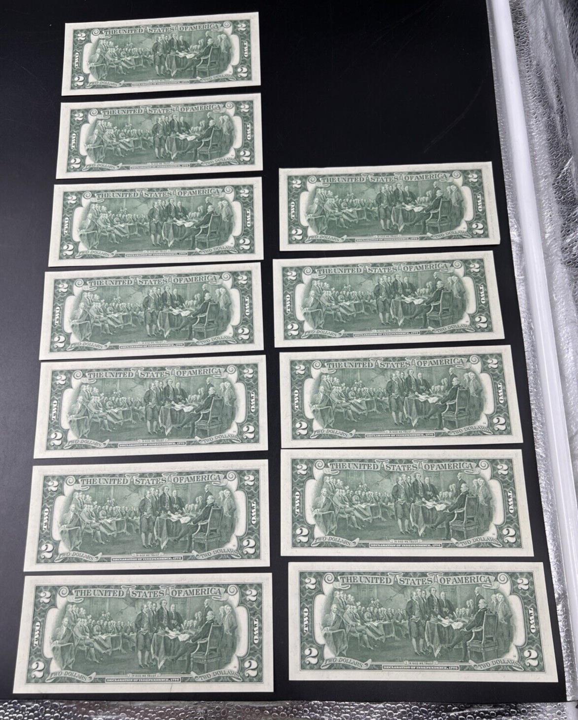 12 Consecutive 1976 $2 Two Dollar Bicentennial Bill Federal Reserve Notes UNC #A