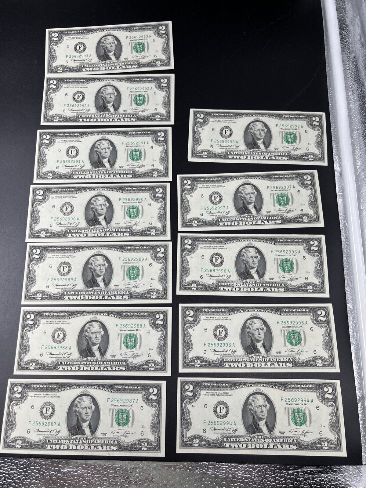 12 Consecutive 1976 $2 Two Dollar Bicentennial Bill Federal Reserve Notes UNC #A