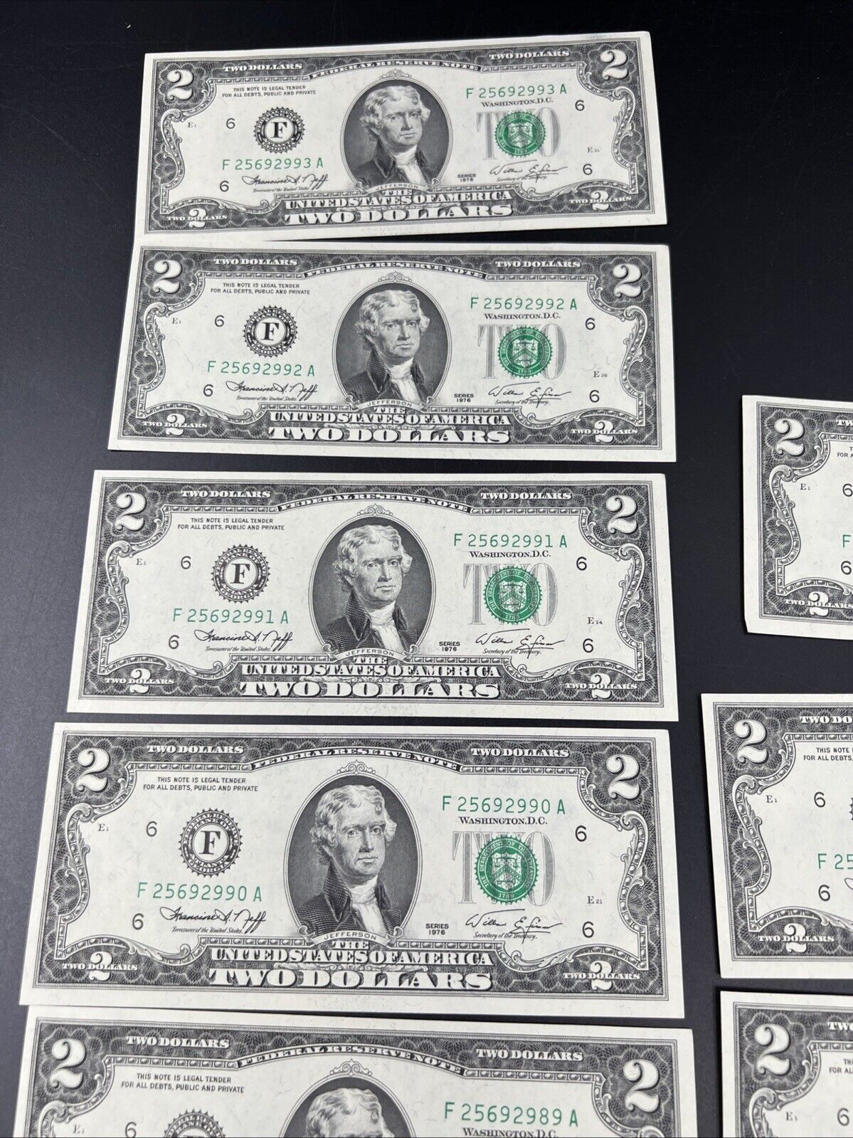 12 Consecutive 1976 $2 Two Dollar Bicentennial Bill Federal Reserve Notes UNC #A