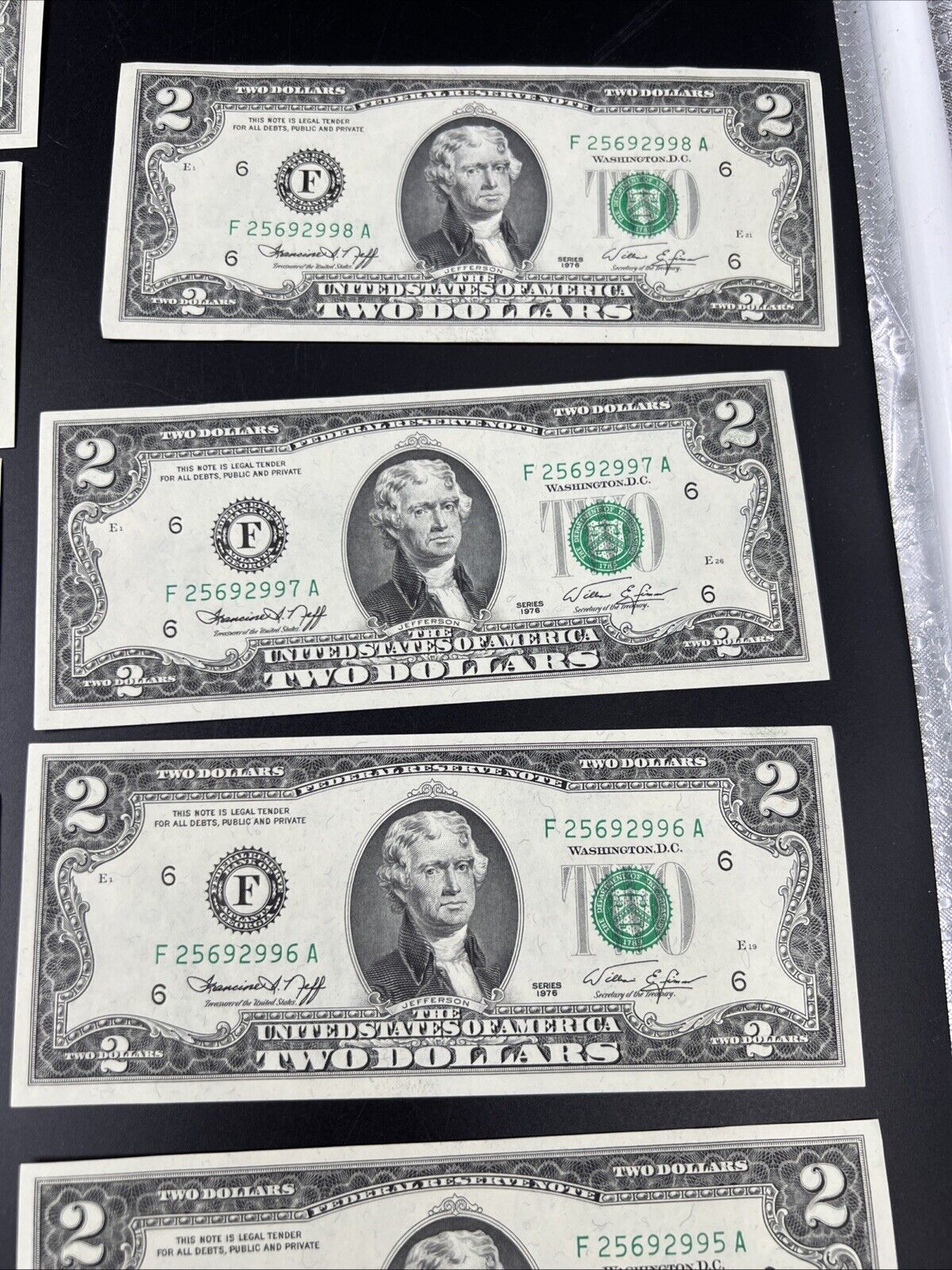 12 Consecutive 1976 $2 Two Dollar Bicentennial Bill Federal Reserve Notes UNC #A