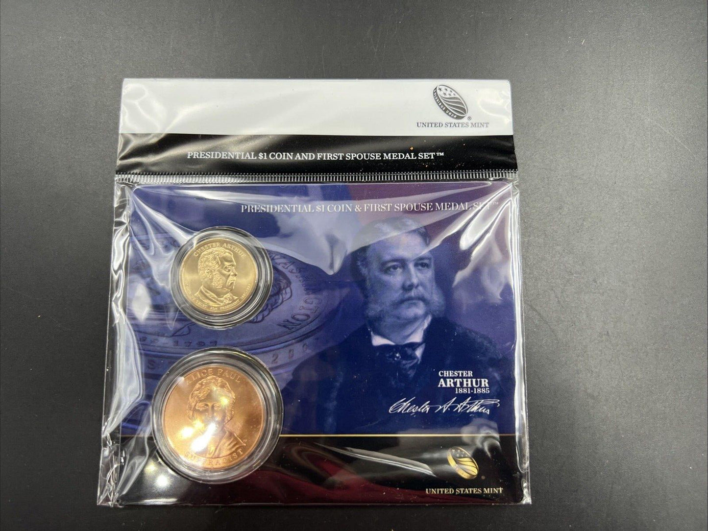 2013 Chester Arthur Alice Paul First Spouse $1 Presidential Coin & Medal Set OGP