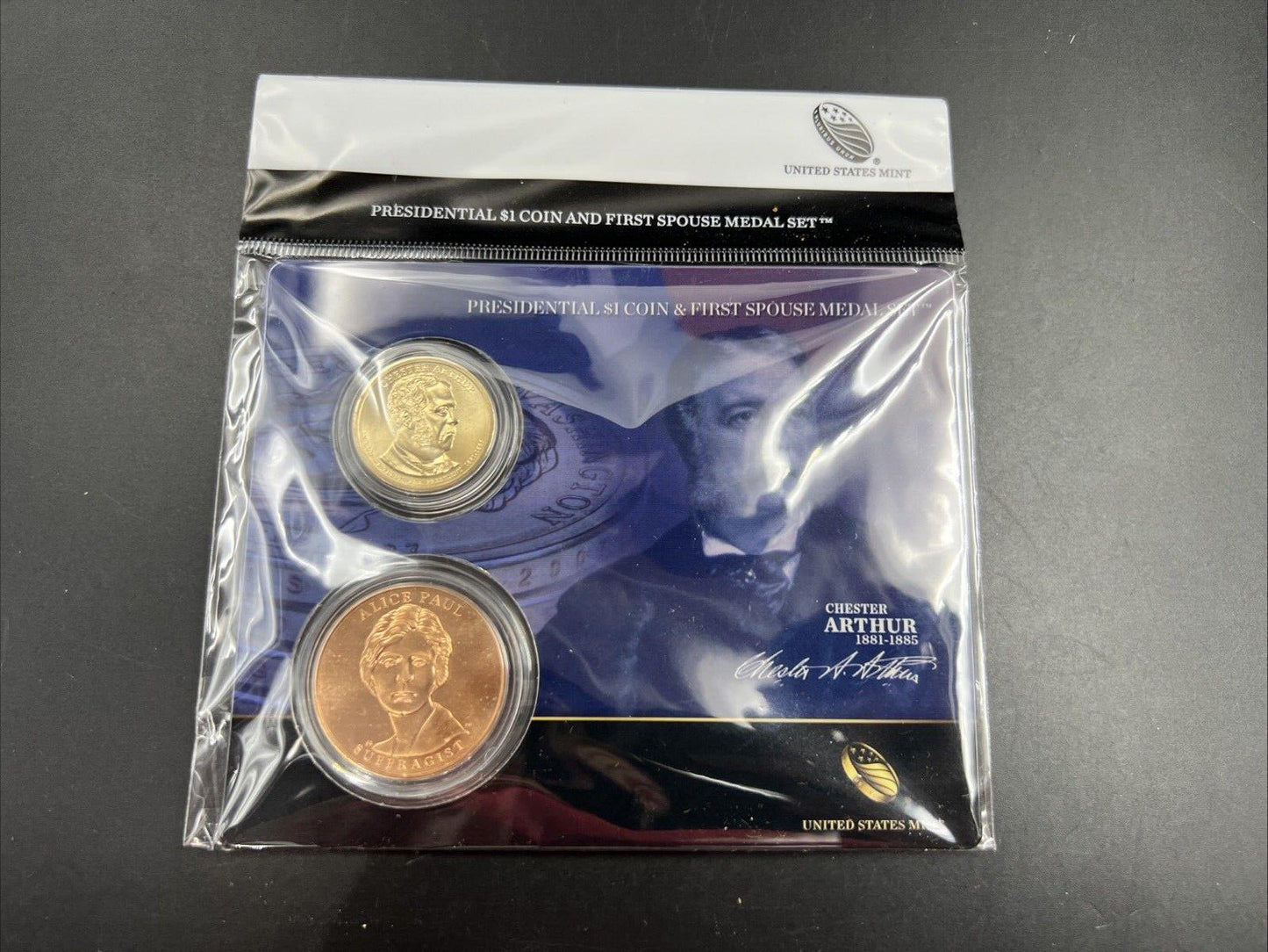 2013 Chester Arthur Alice Paul First Spouse $1 Presidential Coin & Medal Set OGP