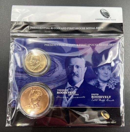 2013 Theodore Edith Roosevelt First Spouse $1 Presidential Coin & Medal Set OGP