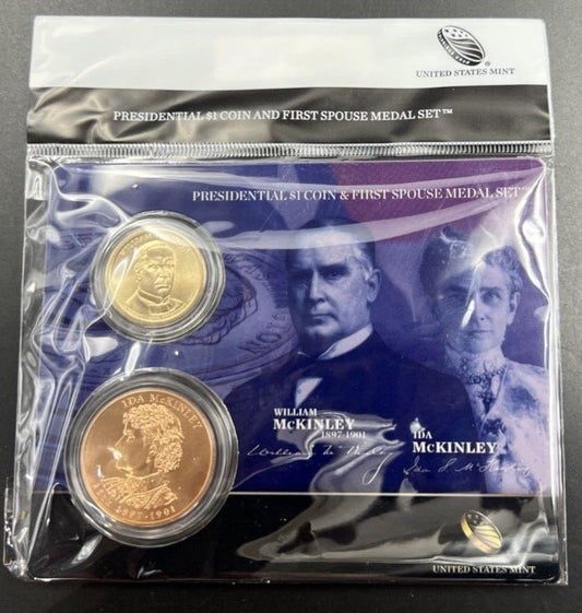 2013 William & Ida McKinley & First Spouse $1 Presidential Coin & Medal Set OGP