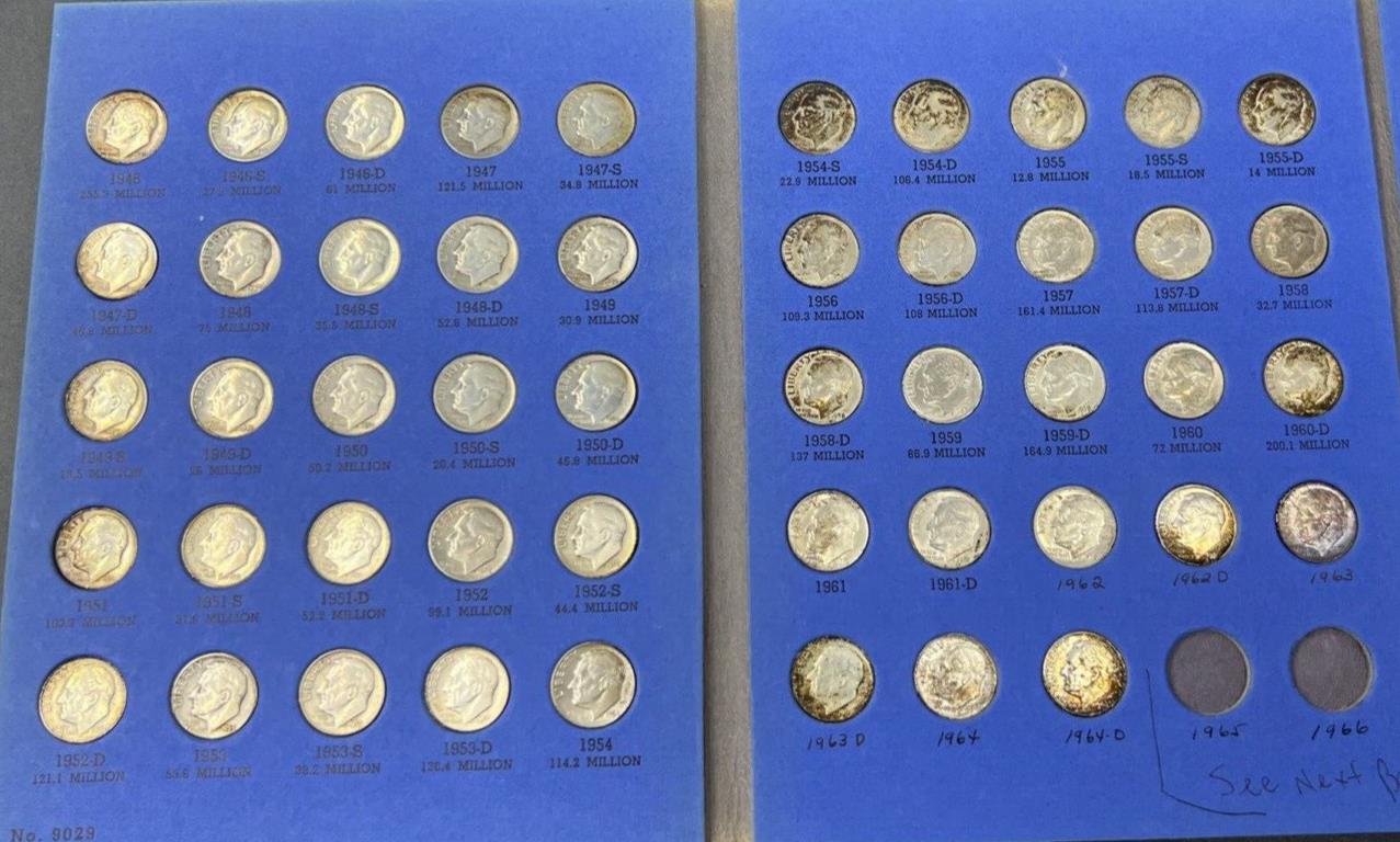 1946-1964 Complete Roosevelt Silver 10c Dime 48 Coin Circ Set Some Neat Toning