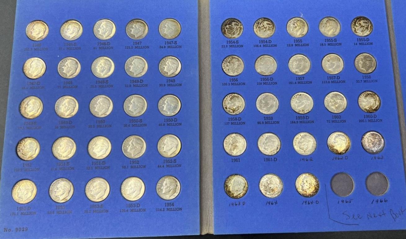 1946-1964 Complete Roosevelt Silver 10c Dime 48 Coin Circ Set Some Neat Toning