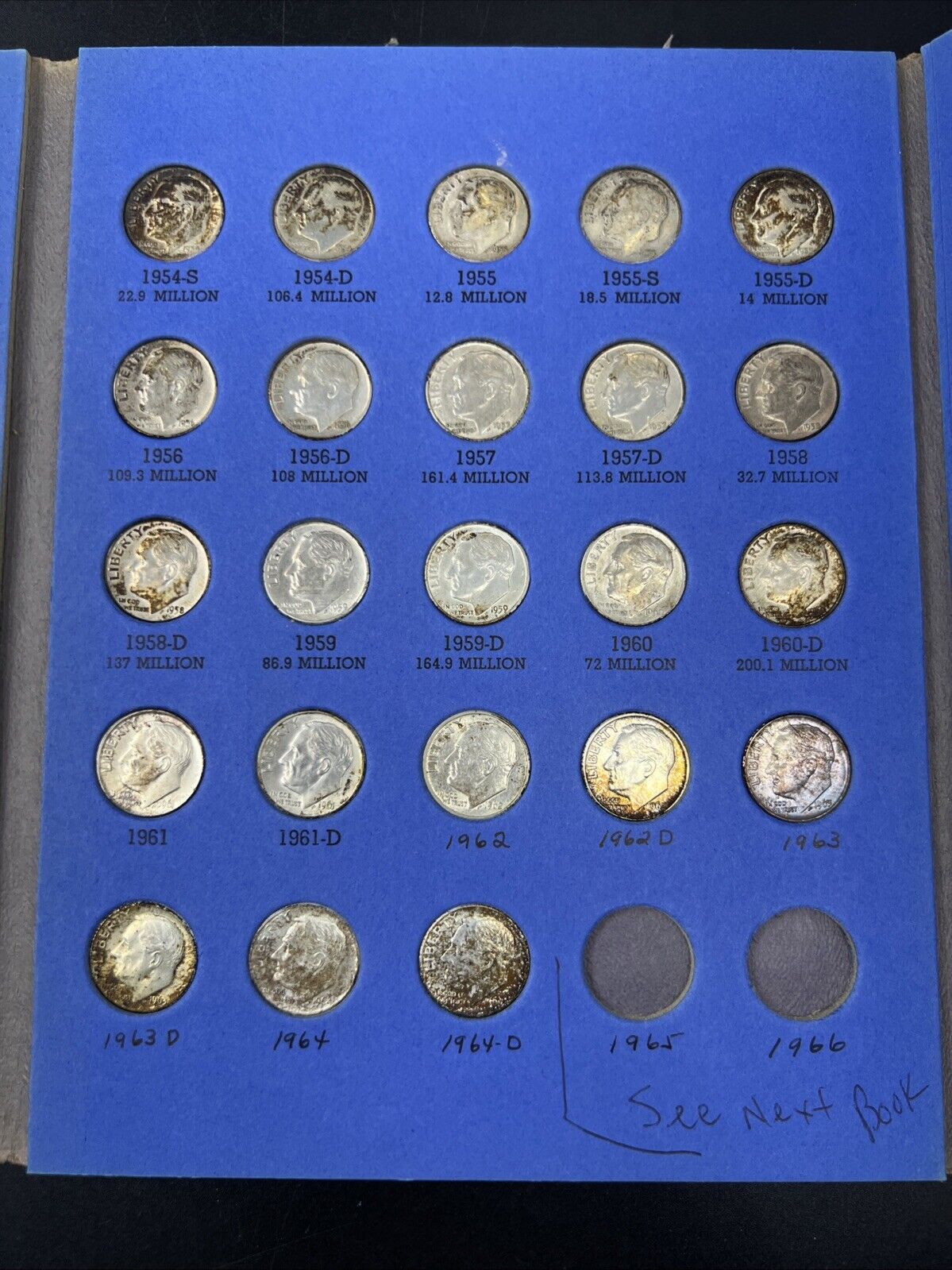 1946-1964 Complete Roosevelt Silver 10c Dime 48 Coin Circ Set Some Neat Toning