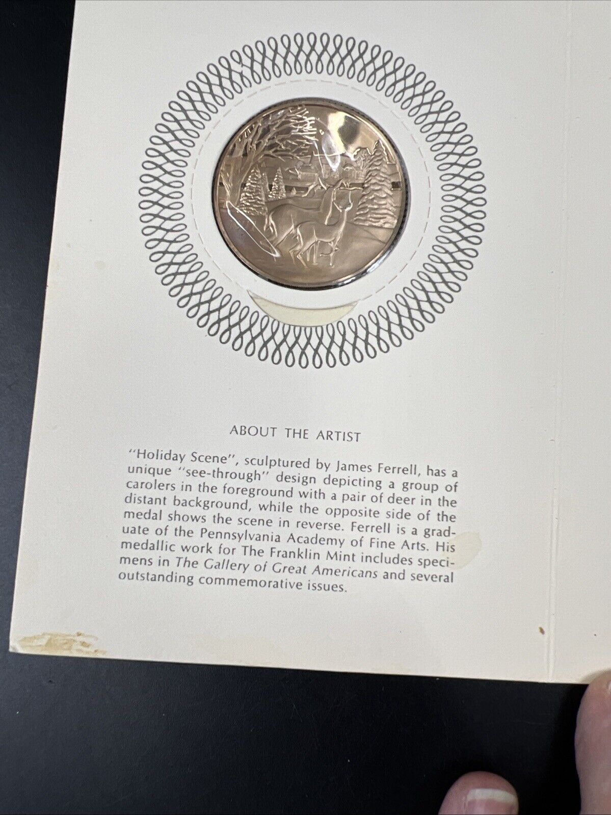 1971 Season's Greetings Franklin Mint Bronze Medal in Display Card