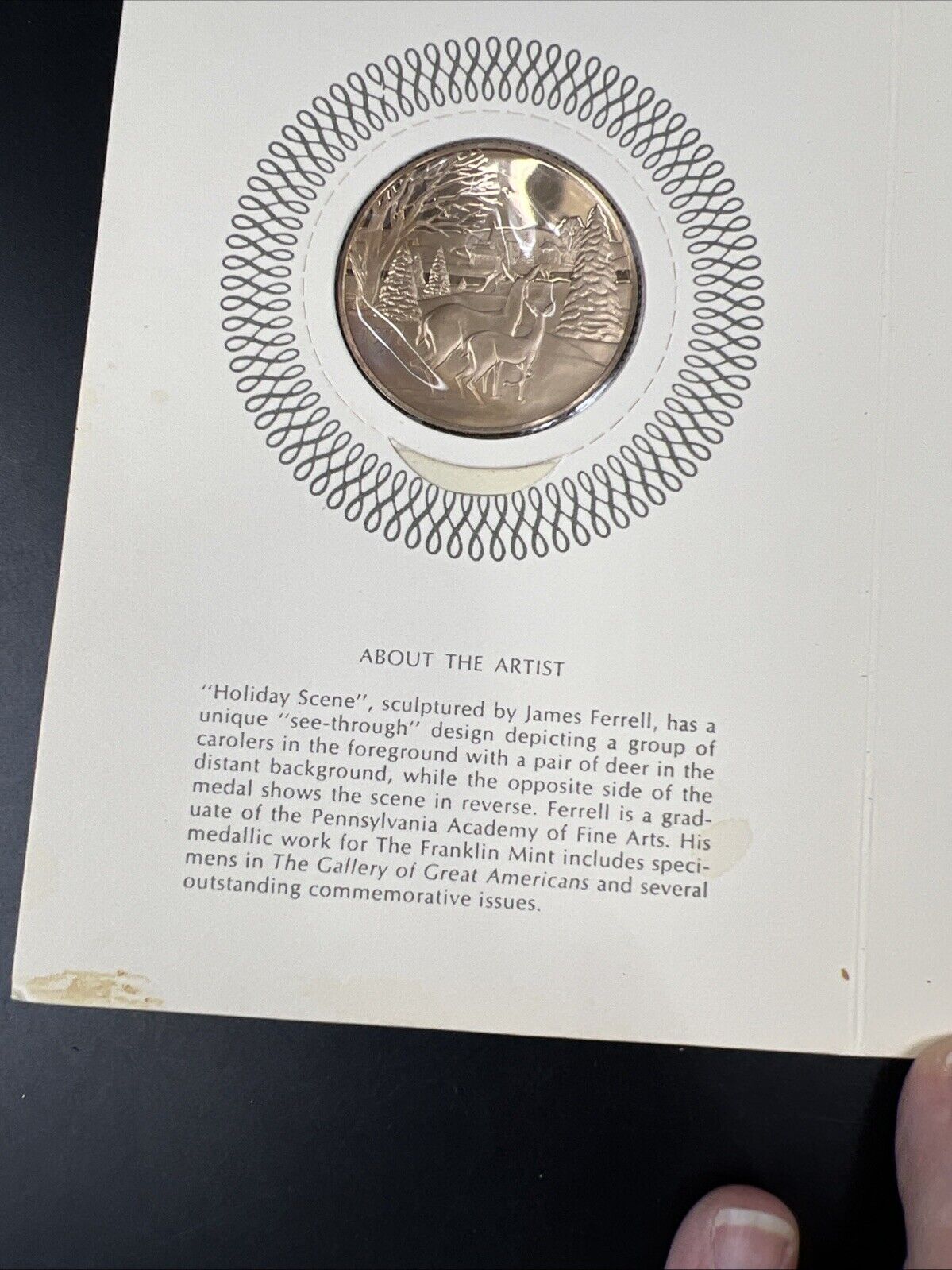 1971 Season's Greetings Franklin Mint Bronze Medal in Display Card