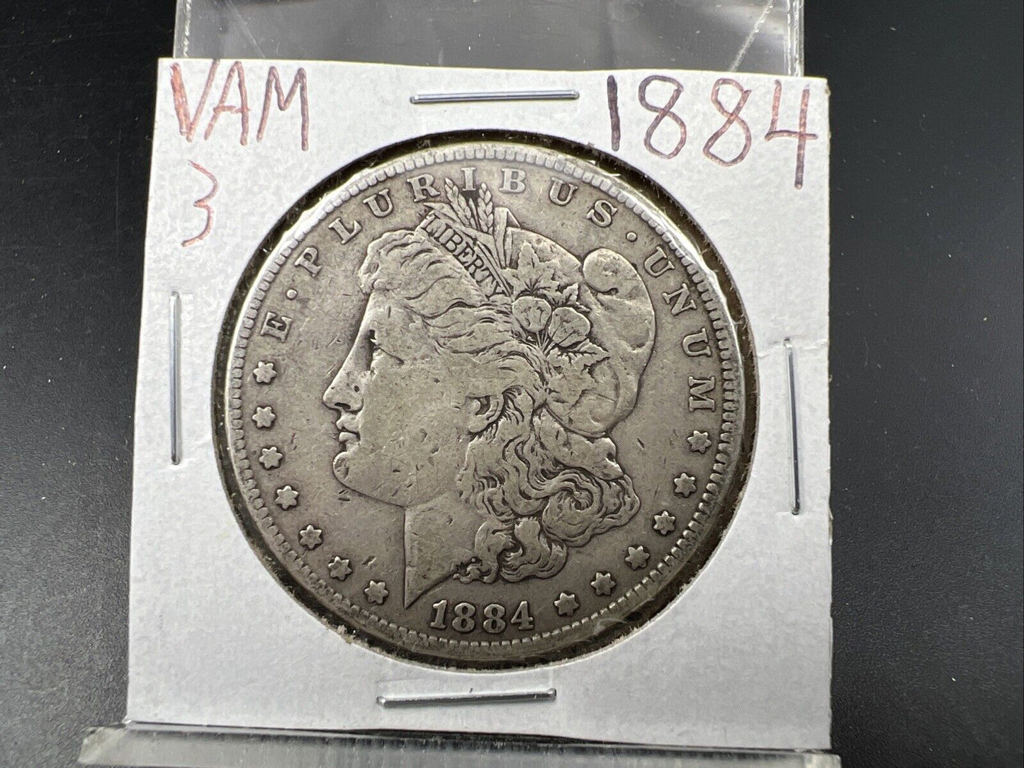 1884 P $1 Morgan Dollar Coin Vam 4 Variety Large Dot Die Chip by Initials VF