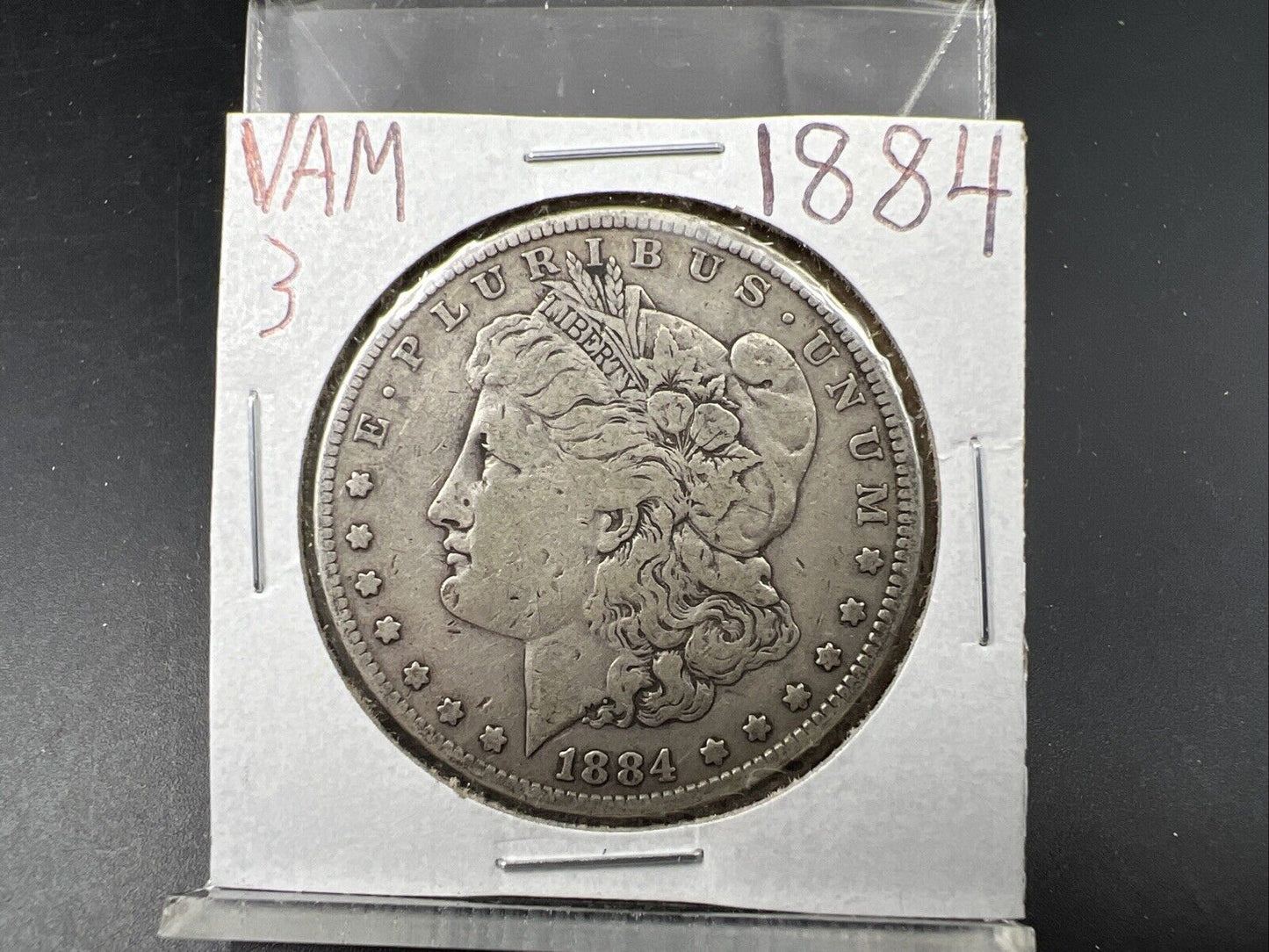 1884 P $1 Morgan Dollar Coin Vam 4 Variety Large Dot Die Chip by Initials VF