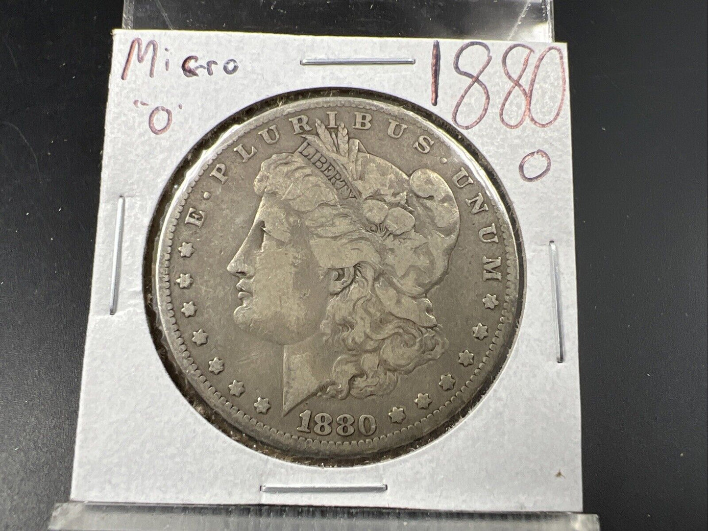 1880 O $1 Morgan Silver Dollar Coin Micro o VG Very Good / Fine Circ #B