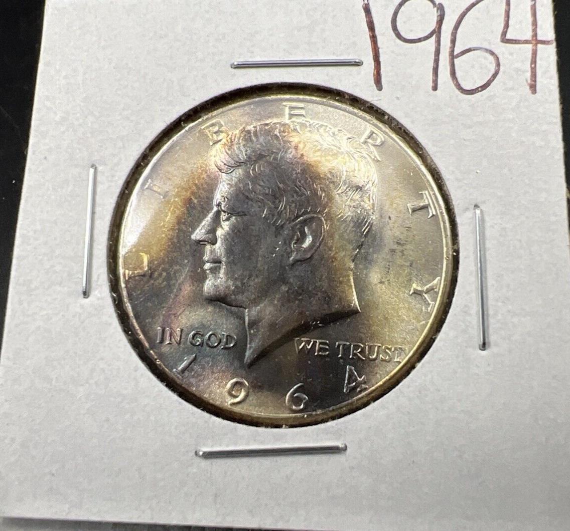 1964 P Kennedy Half Dollar Coin Choice BU UNC Neat Toning Toner #1124B