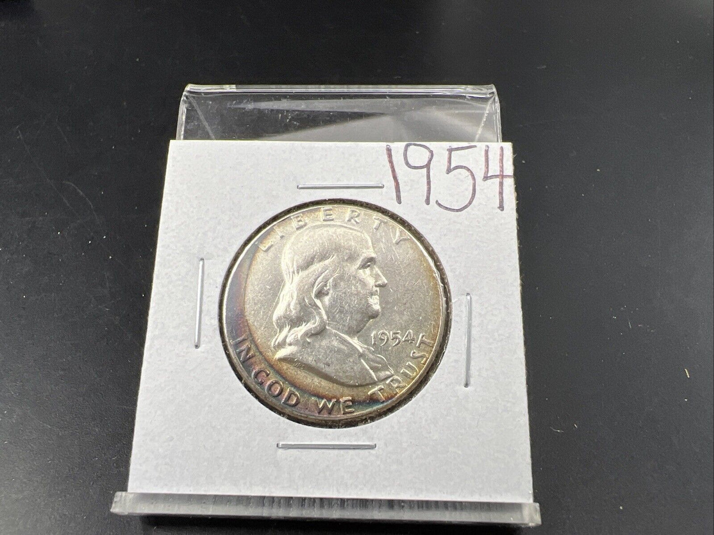 1954 P Franklin Half Dollar Silver Coin AU About UNC Neat Toning Toner