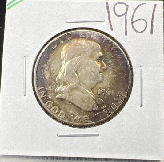 1961 P Franklin Half Dollar Silver Coin XF EF Extra Fine Neat Toning Toner