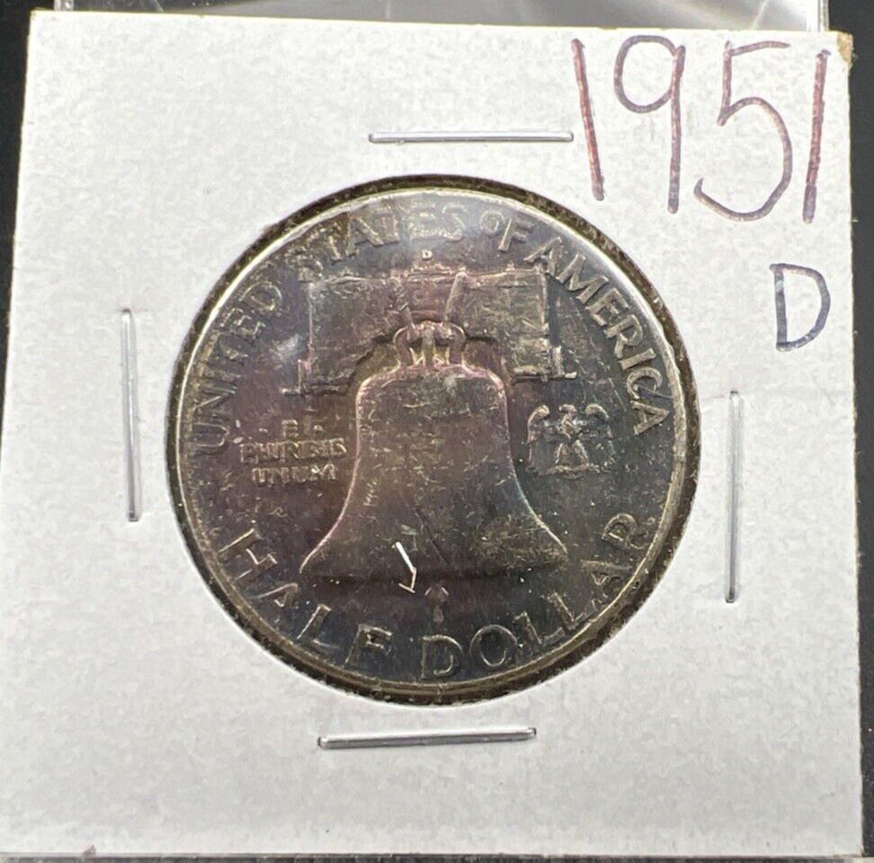 1951 D Franklin Half Dollar EF XF Extra Fine Circ Neat Toning Reverse