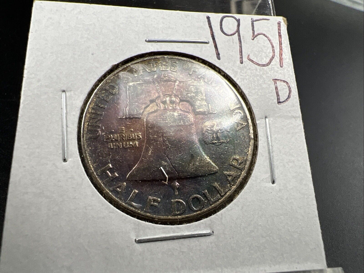 1951 D Franklin Half Dollar EF XF Extra Fine Circ Neat Toning Reverse