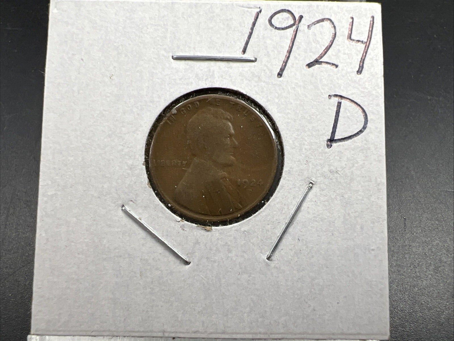 1924 D 1c Lincoln Wheat Cent Good / VG Circ 15% Rotated Die Error