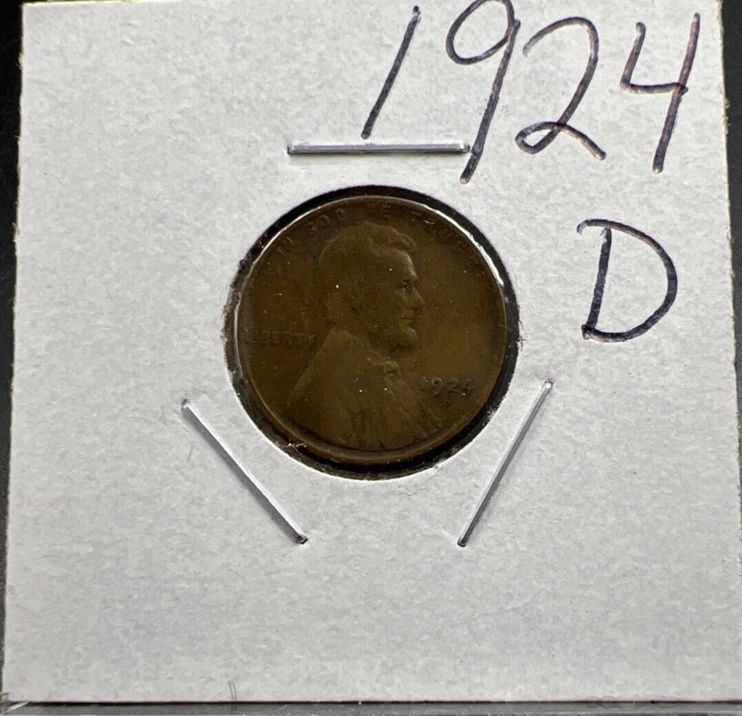 1924 D 1c Lincoln Wheat Cent VG / Fine Circ 15% Rotated Die Error