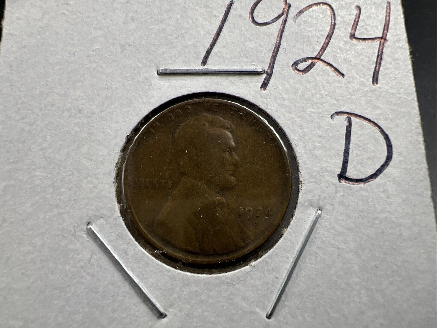 1924 D 1c Lincoln Wheat Cent VG / Fine Circ 15% Rotated Die Error