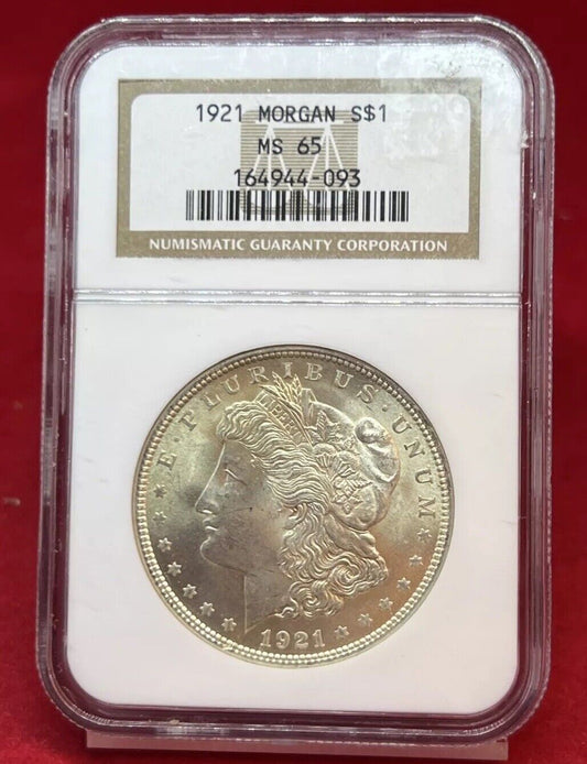 1921 P $1 Morgan Silver Dollar Coin MS65 NGC Gem BU Certified Brown Label