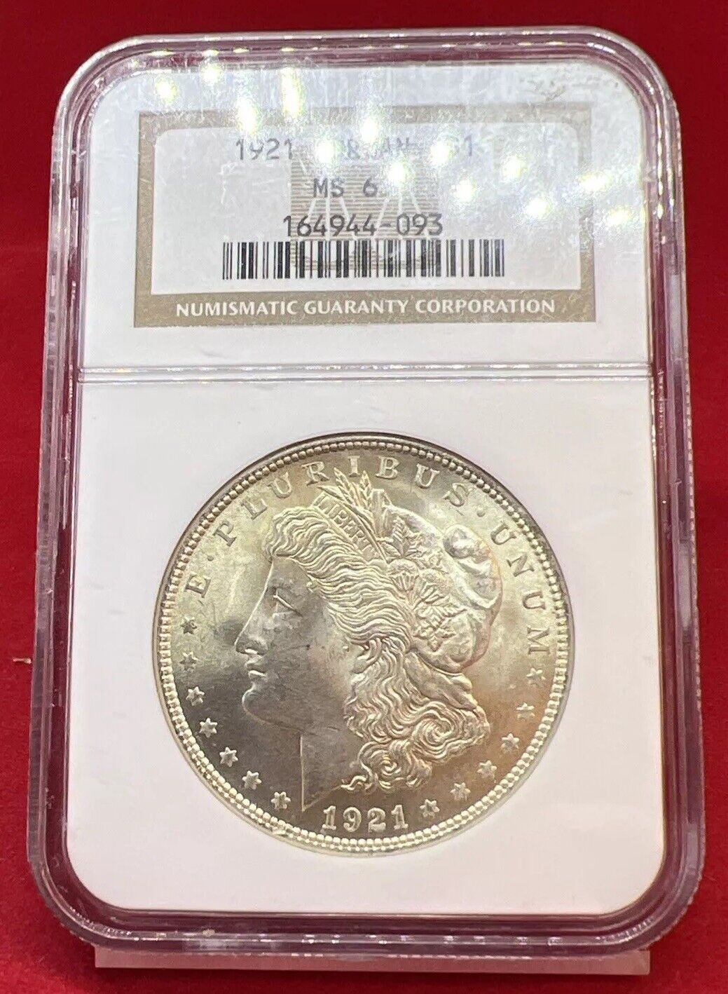 1921 P $1 Morgan Silver Dollar Coin MS65 NGC Gem BU Certified Brown Label