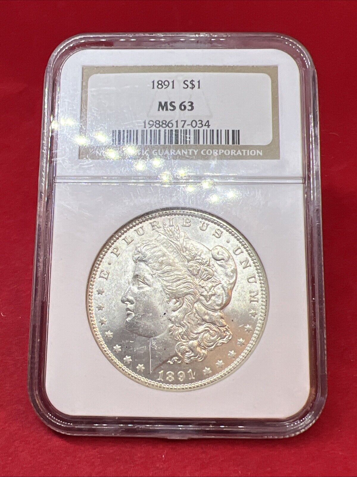 1891 P $1 Morgan Silver Dollar Coin MS63 NGC Choice BU Certified Brown Label