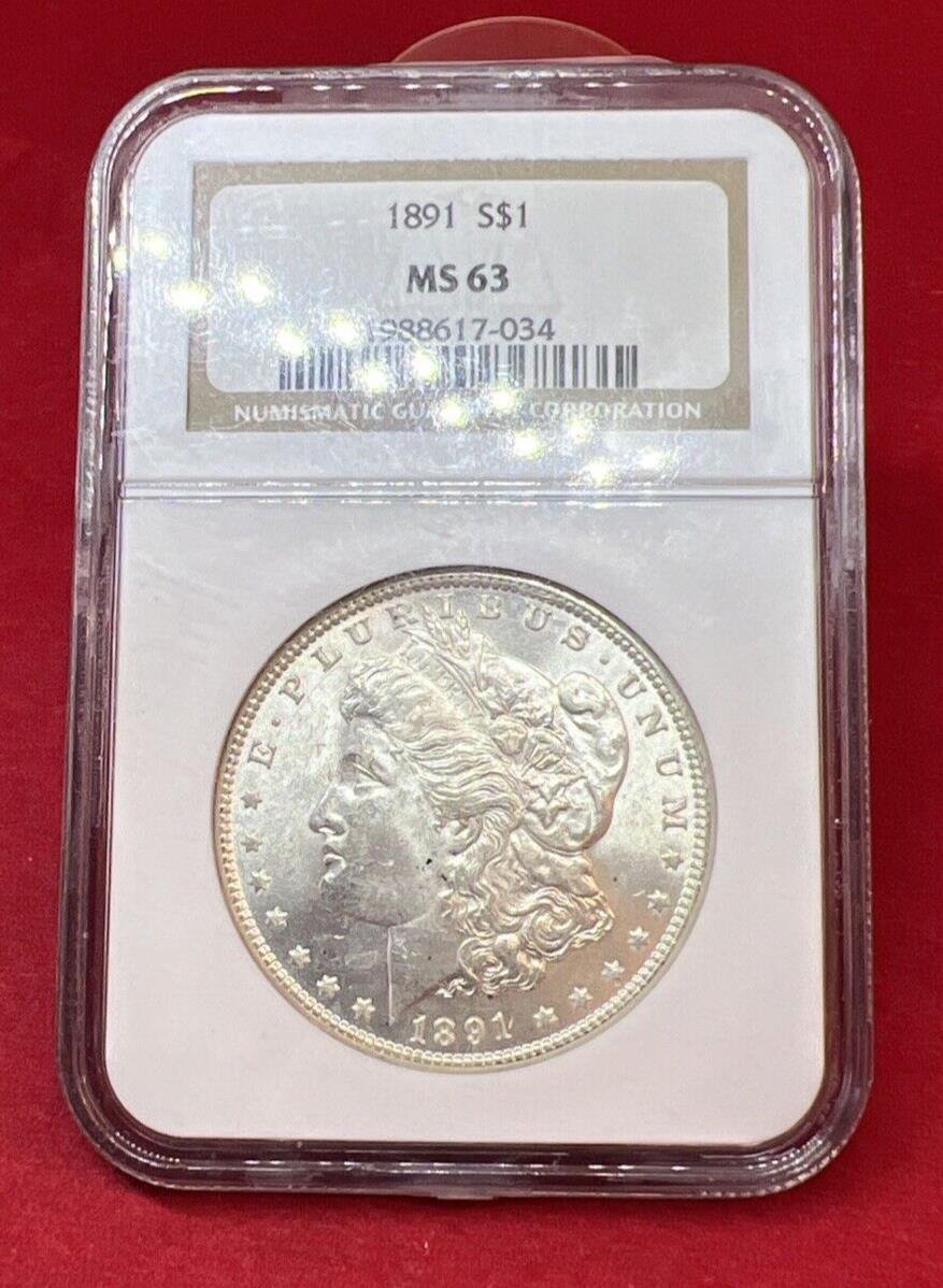 1891 P $1 Morgan Silver Dollar Coin MS63 NGC Choice BU Certified Brown Label