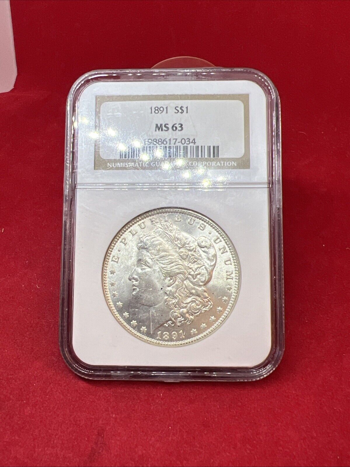 1891 P $1 Morgan Silver Dollar Coin MS63 NGC Choice BU Certified Brown Label