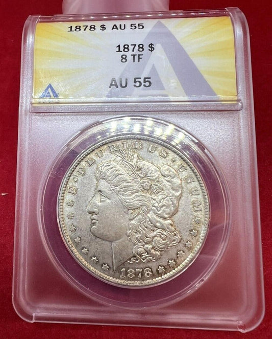 1878 P $1 Morgan Silver Dollar ANACS AU55 8TF Tair Feathers Variety AU Certified